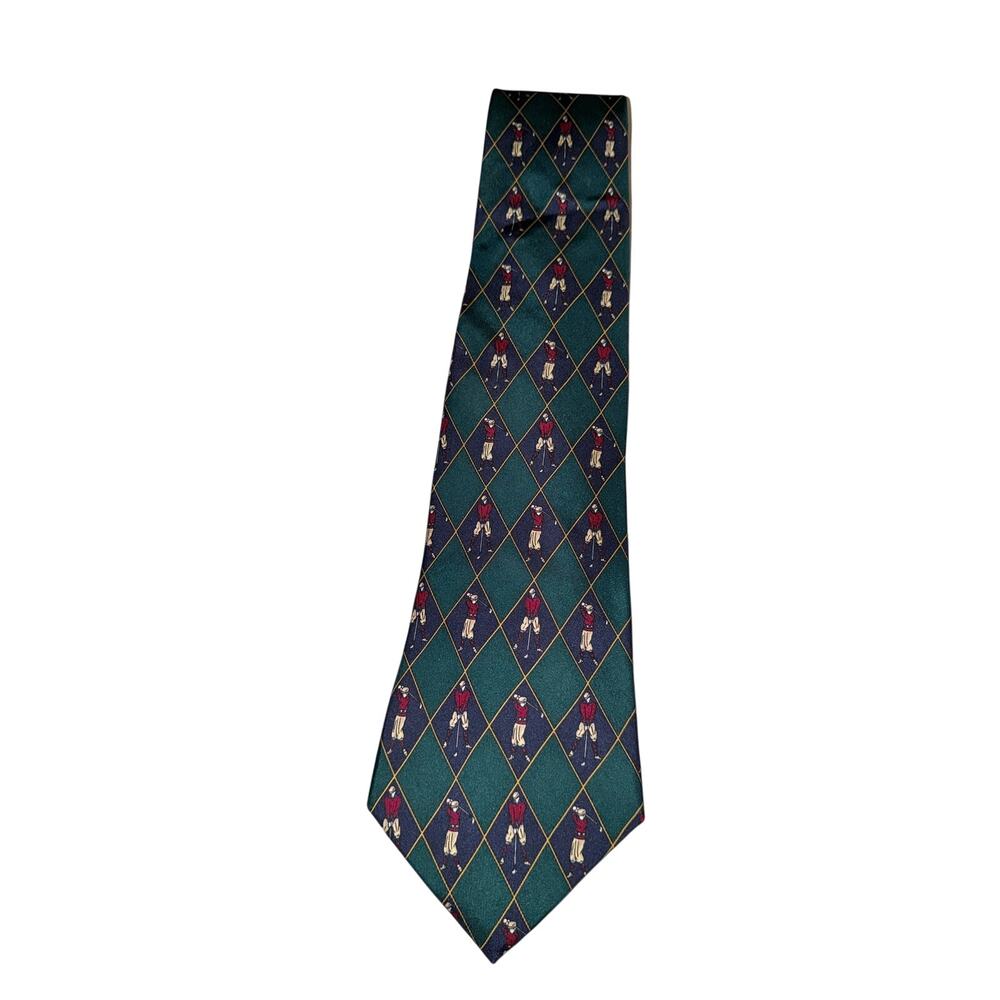 Vintage Tommy Hilfiger 100% Italian silk mens neck tie golfing USA made preppy